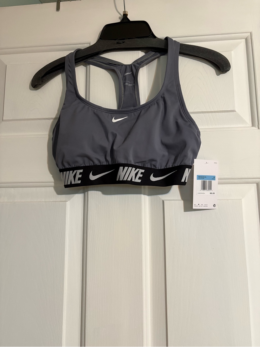Nike Gray Racerback Sports Bra With Logo Elastic Band
